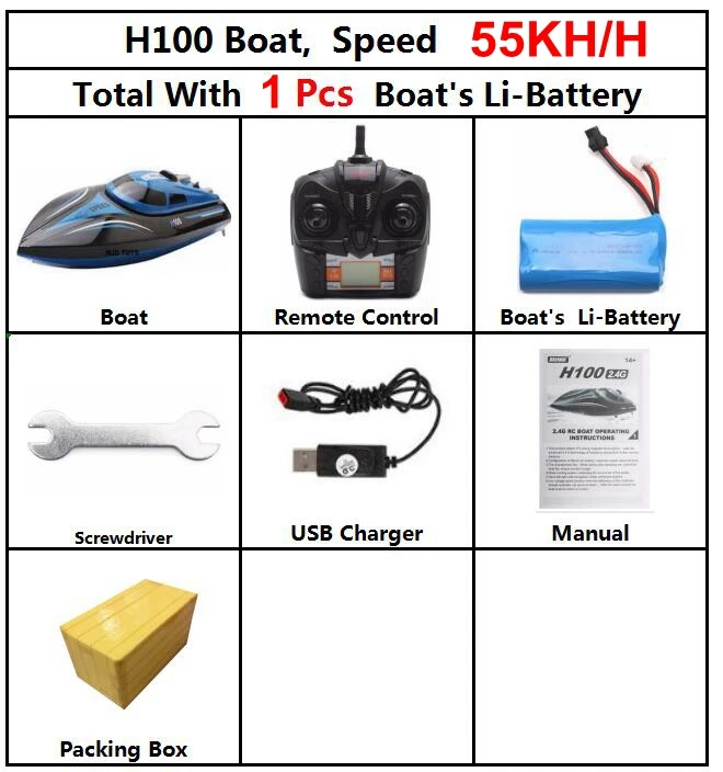 Модернизированная скоростная лодка Skytech H100 с дистанционным управлением 2,4 GHz 4CH, скоростная гоночная лодка с ЖК-экраном, игрушки в подарок для детей - Цвет: 55kmh h100 1battery