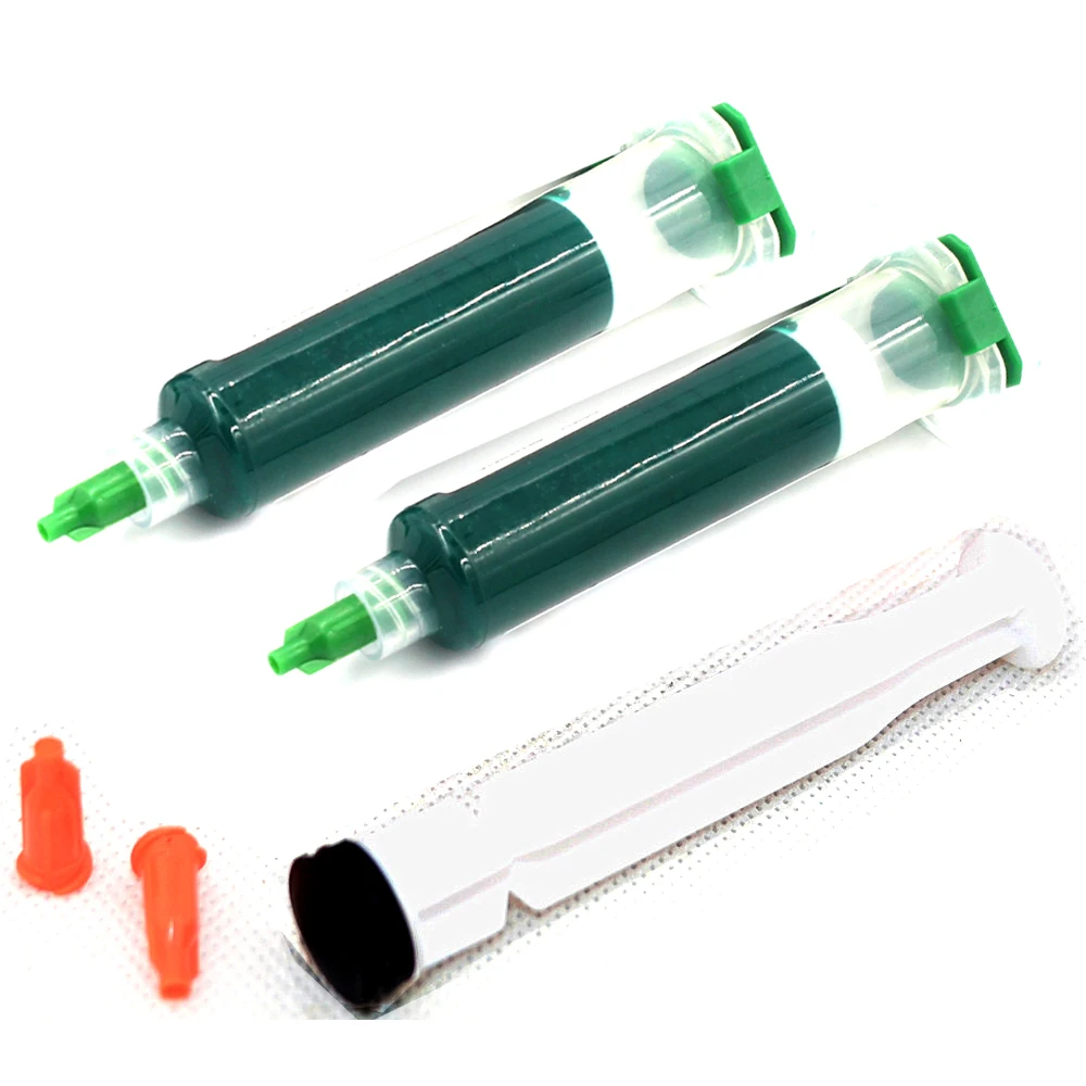 

2pcs/lot Solder Mask UV Curable Paint 10g for Green PCB Green oil pen Circuit board to protect paint +Needles + Piston