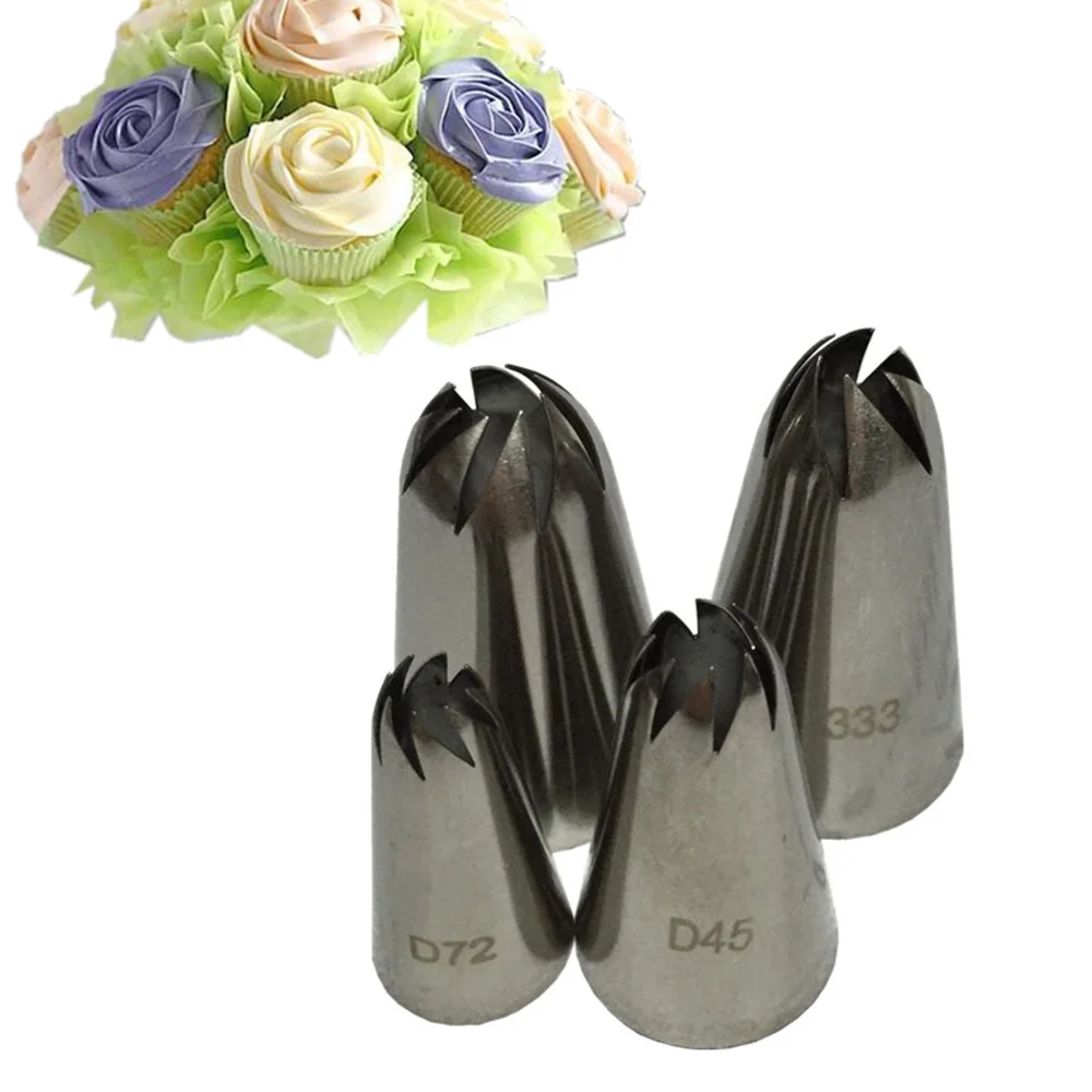 

4pcs Cream Tips Set Stainless Steel Piping Nozzle Pastry Tool Cake Cream Decoration Cupcake Flower Rose Cream Icing Piping Tips