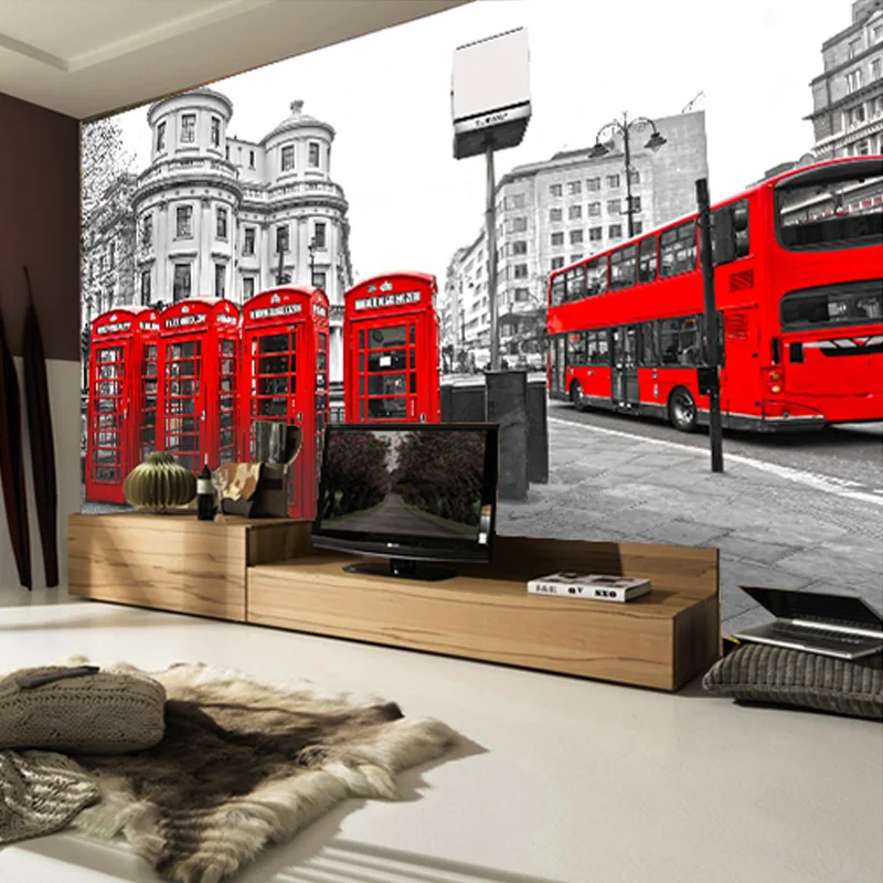 Us 8 07 57 Off Custom London Red Bus City View Wallpaper Personality Retro Cafe Living Room Background 3d Wall Murals Wallpaper Home Decor In