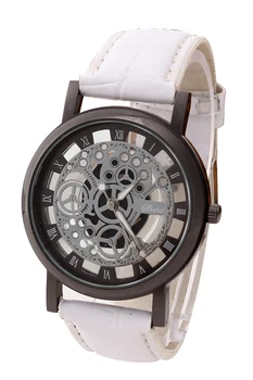 

YCYS!(White Strap & Black Dial) Men's Faux Leather Band Wrist Skeleton Watch