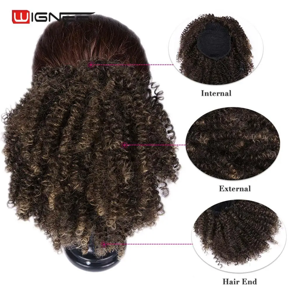 Wignee синтетические пышные афро короткие кудрявый шиньон для наращивания волос для женщин булочки кудрявые волосы части с пластиковые расчески Updo волосы - Цвет: Mixed Color