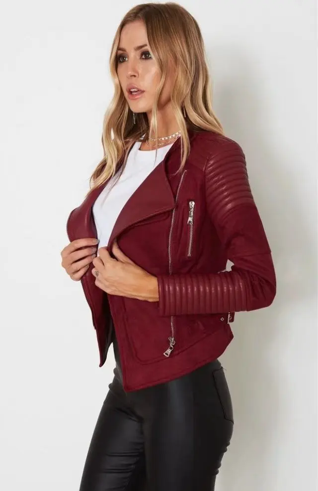 champagne Faux Manteaux Frais rouge Femmes Daim Biker Noir automne Cuir De camel Moto 2018 blanc Glissière Rouge Survêtement Mode marine Bleu Dame À Pu Vestes Fermetures Mat En Printemps gris 8nfq1H