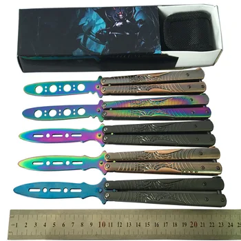 

1PC New butterfly in Knife trainer balisong butterfly knife training tool folding knife not sharp fade rainbow color KX 252