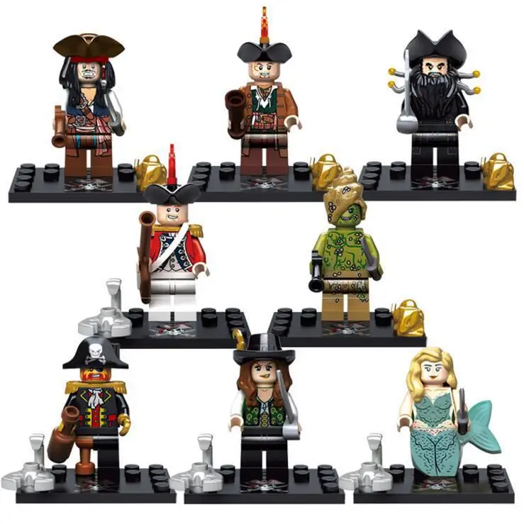 

8PCS Pirates of the Caribbean Captain Jack Sparrow Elizabeth Mermaid Building Blocks Figurine Toys for Kids Set #2