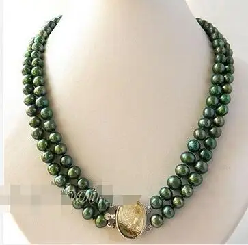 

Free Shipping >> 18'' 2Strands 8MM Round Green Freshwater Pearl Necklace