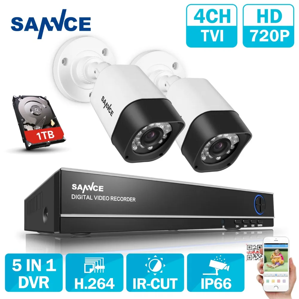 

SANNCE 4CH Security Camera System 2pcs 720P 1200tvl Surveillance Cameras 4 channels 1080N CCTV System 1 tb hdd