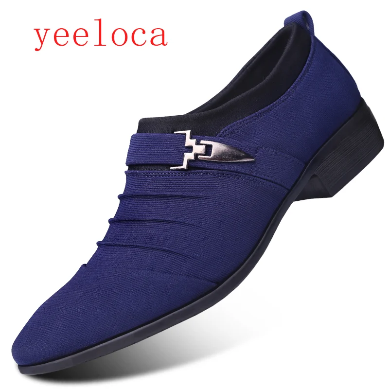 Yeeloca/мужские повседневные туфли в стиле Дерби из черной ткани; цвет синий, серый; парусиновая обувь для отдыха; модная деловая модельная обувь для свадьбы, офиса
