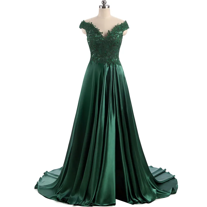 Robe De Soiree Elie Saab, вечернее платье,, длинное, темно-зеленое, с рукавами-крылышками, атласное, Vestidos De Noite Para Casamento