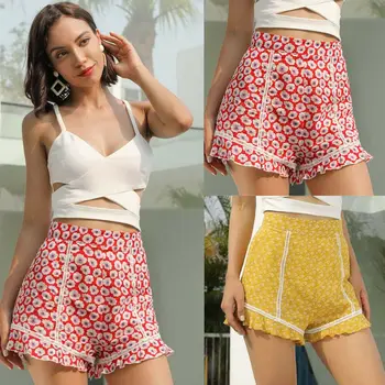 

2019 New Womens Floral Ruffle Shorts High Waist Stretchy Fitness Clubwear Dance Beach Summer Mini Short Trouser Hot Shorts