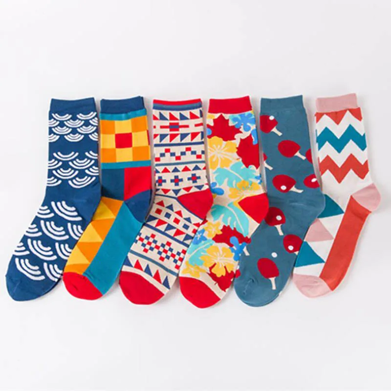 BllooBeell 6 пар детских хлопчатобумажных носков Для мужчин носки Британский Дизайн носки красочные Для мужчин/женское платье экипажа носки
