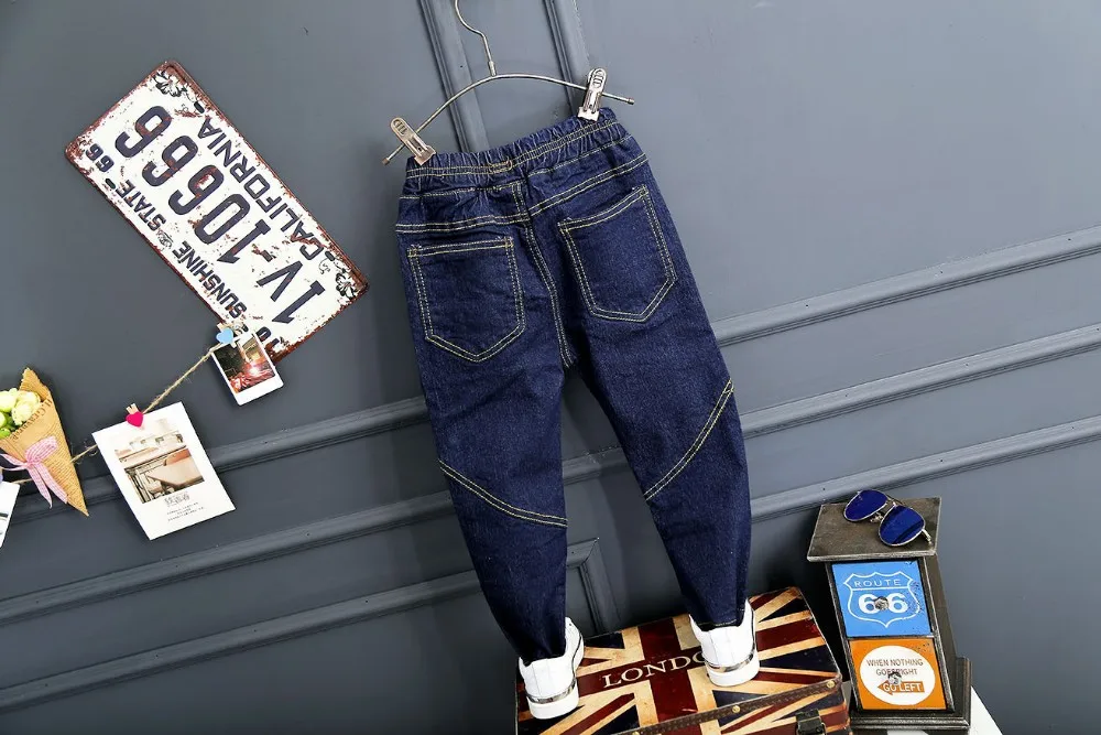 Горячие продажи джинсы baby boy зима теплая твердые denim и флис мальчиков джинсы девушки брюки повседневные брюки дети твердые брюки темно-синий