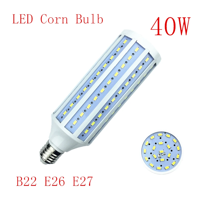 Светодиодный лампа E14 B22 E27 E26 E39 E40 5730 кукурузы пятно света 25 Вт, 30 Вт, 40 Вт, 50 Вт, 60 Вт, 80 Вт, 100 Вт лампада 110 220, холодный и теплый белый свет