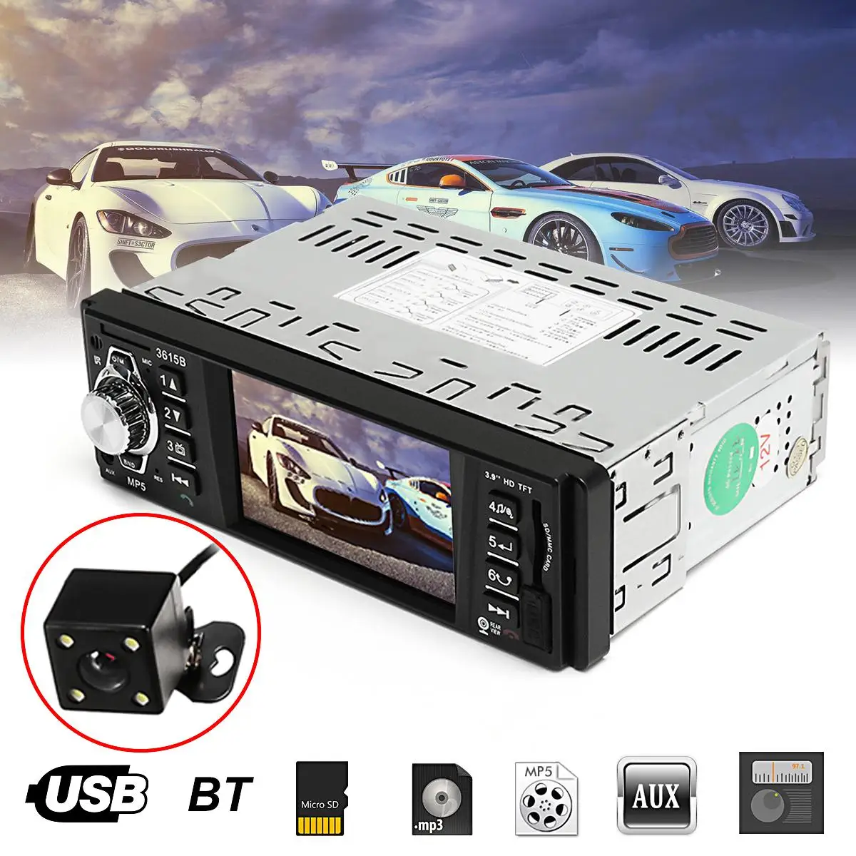 

3.6 Inch HD Bluetooth Auto Video Radio Car MP5 Player Radio Stereo FM USB SD AUX In Dash with Camera