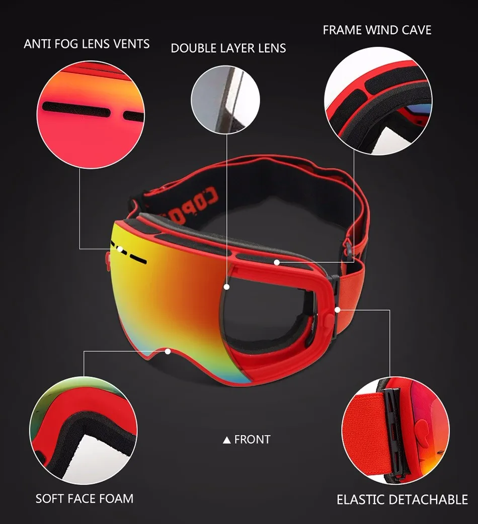 COPOZZ Brand Skiing Goggles Men Women Snowboard Goggles Glasses 