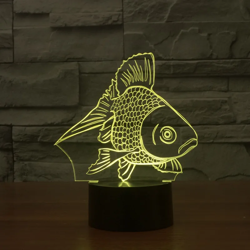 

Hot NEW 7color changing 3D Bulbing Light goldfish fish visual illusion LED lamp creative action figure toy Christmas gift