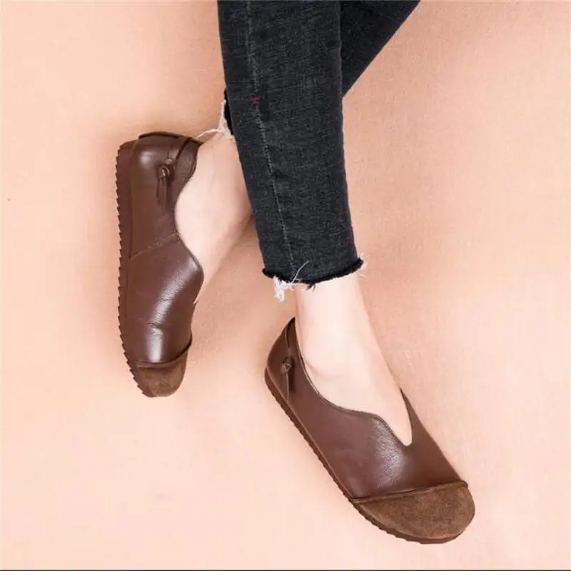 

Spring Flat Shoes Women Genuine Leather Soft Ballet Shoes Woman High Qualiy Casual Round Toe Ballerina Flats Ladies Lazy Shoes