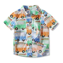 Рубашка с короткими рукавами блузка для мальчиков Милая рубашка с принтом летняя одежда для маленьких мальчиков с автобусом детская одежда для малышей футболки