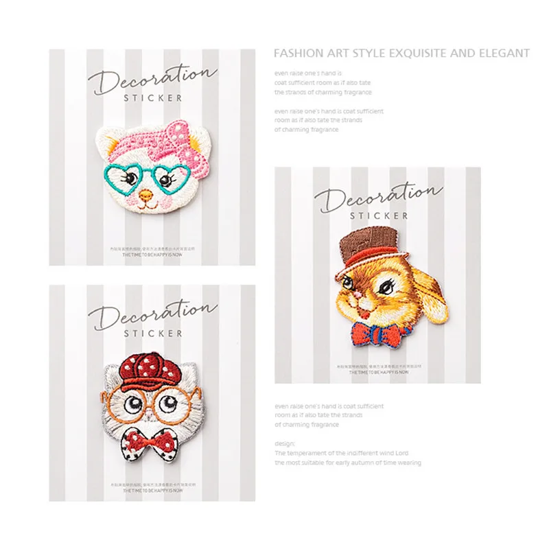

1 Piece Iron On Embroidery Patches Cat Rabbit Baby Clothing Applique Patch DIY Clothes Glasses Cat Patch New