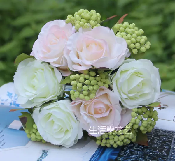 (3 шт./лот) 2014 Высокое качество Свадебные украшения Vivid Настоящее сенсорный розовыми цветами поддельные цветы розы моделирование розовыми