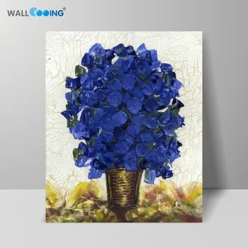 

wall cooing Home supplies home decor hand Painted art oil Painted acrylic Paint blue flowers Plants Potted Pattern