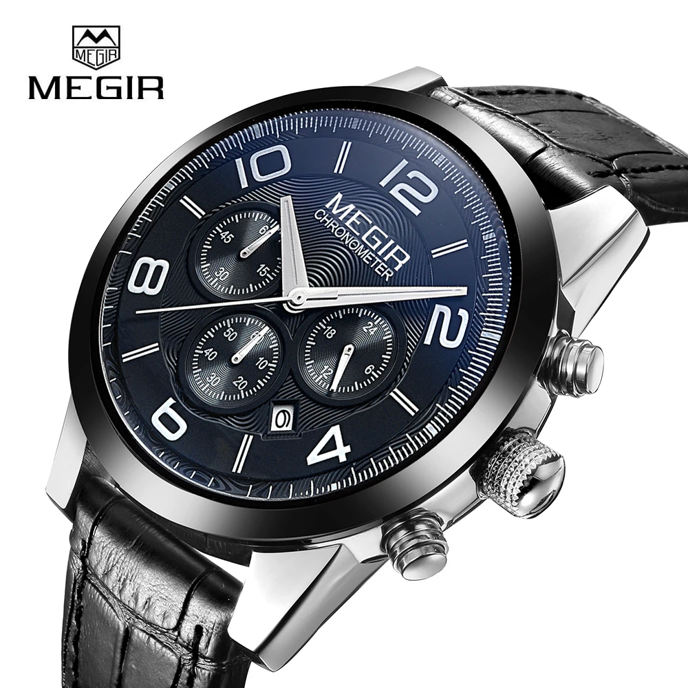 

2017 Sport Men Watch Megir Luxury Casual Fashion Quartz Watch Big Dial Chronograph Calendar Wristwatch Relogio Masculino 2025