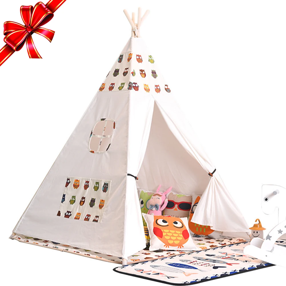 Индийский холст детский вигвам милые животные Сова сетчатая палатка кроватка детская игрушка палатка декор комнаты подарок на день рождения