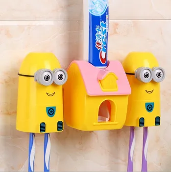 

1PC Small Yellow Toothbrush Holder Automatic Toothpaste Dispenser Squeezing Device with Cup Bathroom Accessories Set OK 0442