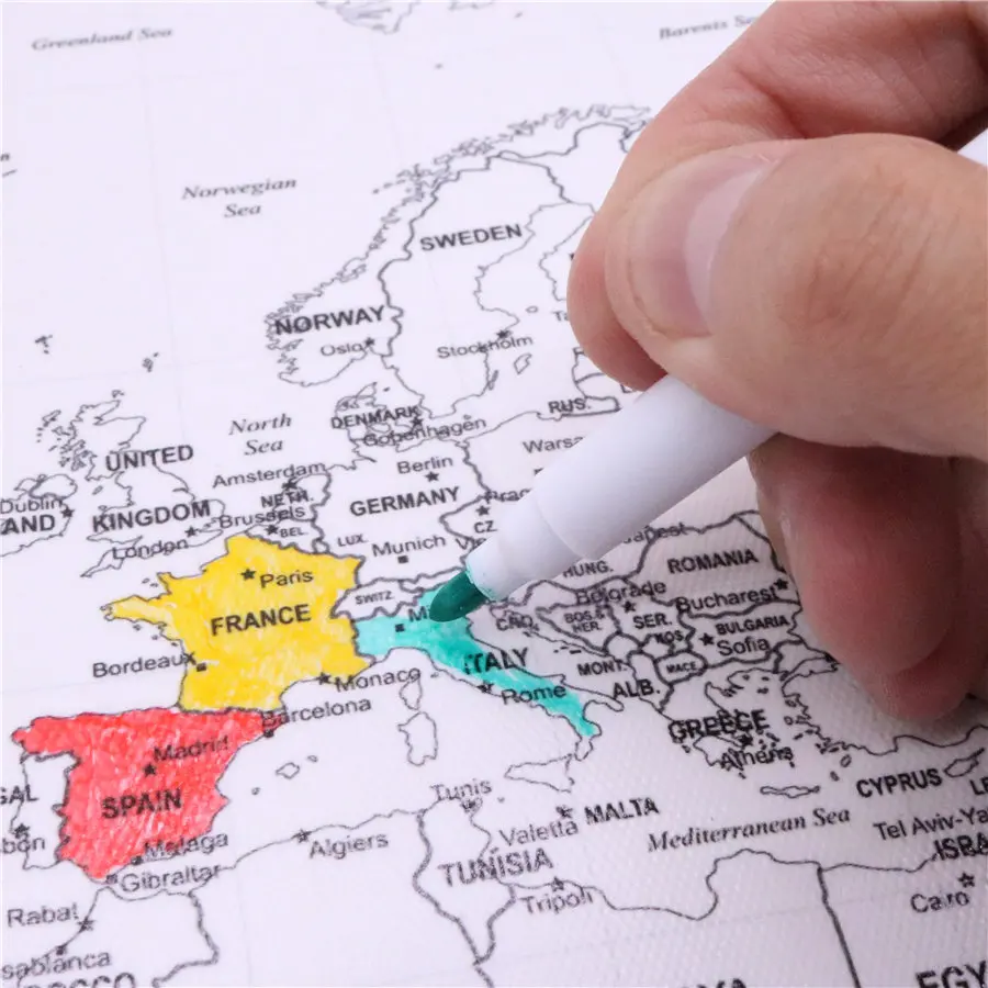 

DIY Hand Drawing World Map Adventure Personalized Free-Hand Sketch Canvas Painting For Child Or Mark Your Travel Wall Poster