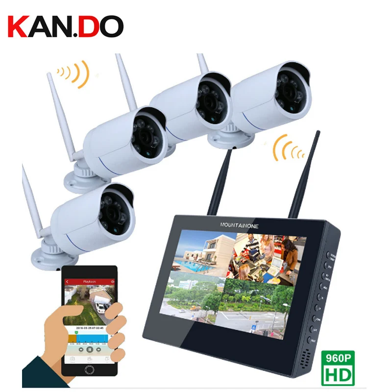 

1-4CH 10" TFT 960P HD Wireless DVR Video Security System NVR Kits 1.3MP Wireless Weatherproof Bullet IP Cameras Night Vision