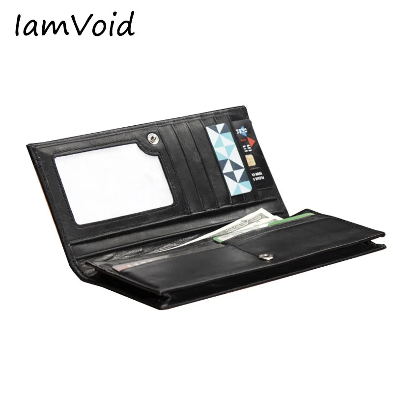 

IamVoid Designer Fashion Multifunctional Wallet Genuine Leather Purse Women Long Style Cowhide Wallet with Red Line Stitching