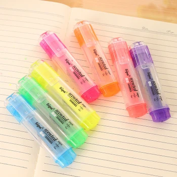 

7pcs/lot 11.5*2.8*1.5cm Fragrance Highlighter Color Marker Multicolor Candy Color Fluorescent Marker Student Stationery