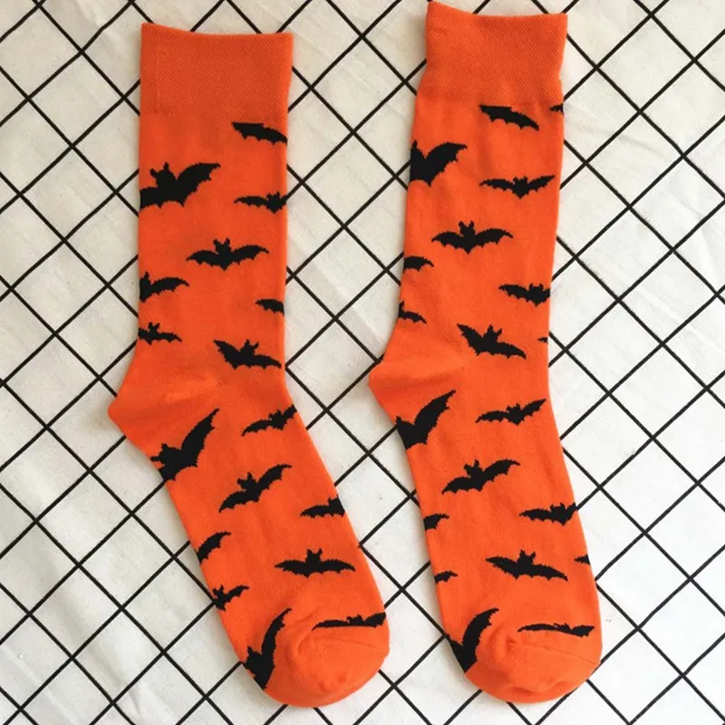 Bats Pumpkin Cartoon Socks Men Knee-High Socks Halloween Cosplay Cotton Crew Socks Spring Autumn Casual Socks - Цвет: SK1364YW