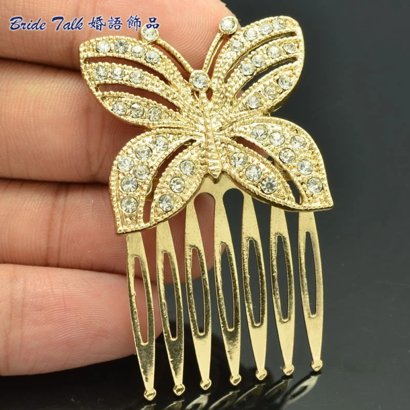 

2014 New Hair Comb Golden Tone Rhinestone CrystalsButterfly Hair Comb Headband Women Jewelry XBY054