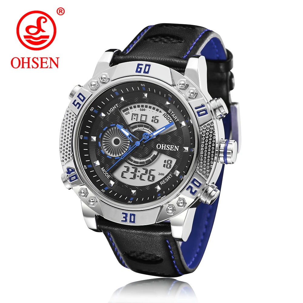 

OHSEN Watches Men Luxury Brand Digital Quartz 30M Waterproof Analog Leather Strap Military Watch Relogio Clock Men Fashion Style