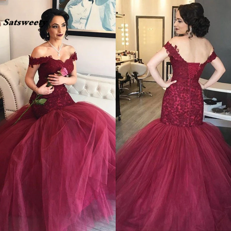 Off-The-Shoulder-Mermaid-Evening-Gowns-Appliques-Lace-Tulle-Burgundy-Formal-Gowns-Elegant-Prom-Party-Dresses