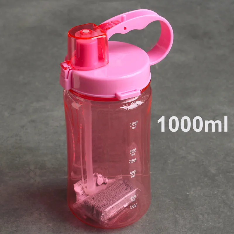 Красочные большой Ёмкость 1L/2L 1000/2000 мл рукоятки соломы Тип спортивный класс пластмассы для пищевых продуктов взрослых бутылка для воды с ремешком бутылка для воды