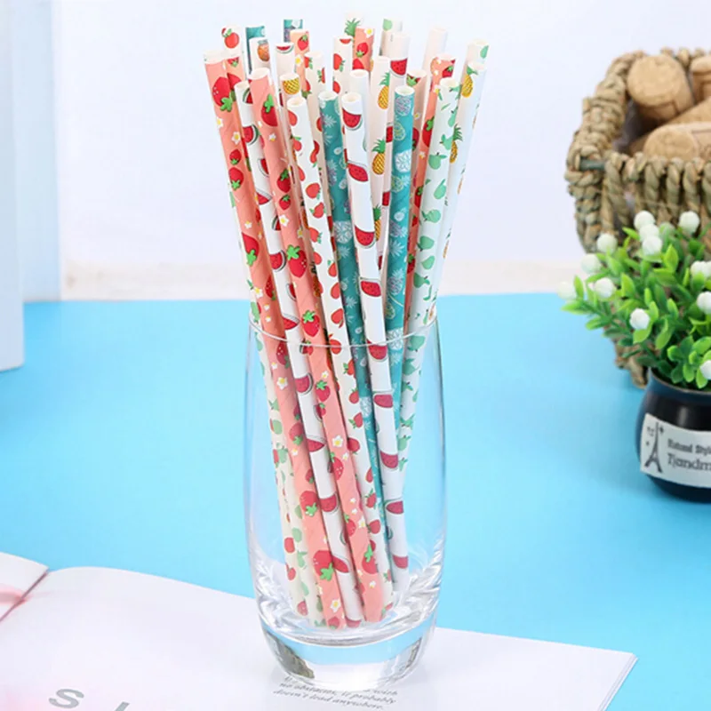 

25PCS Drinking Straws Fruit Pineapple Strawberry Watermelon Paper Straws For Birthday Wedding Decorative Party Supplies Creative