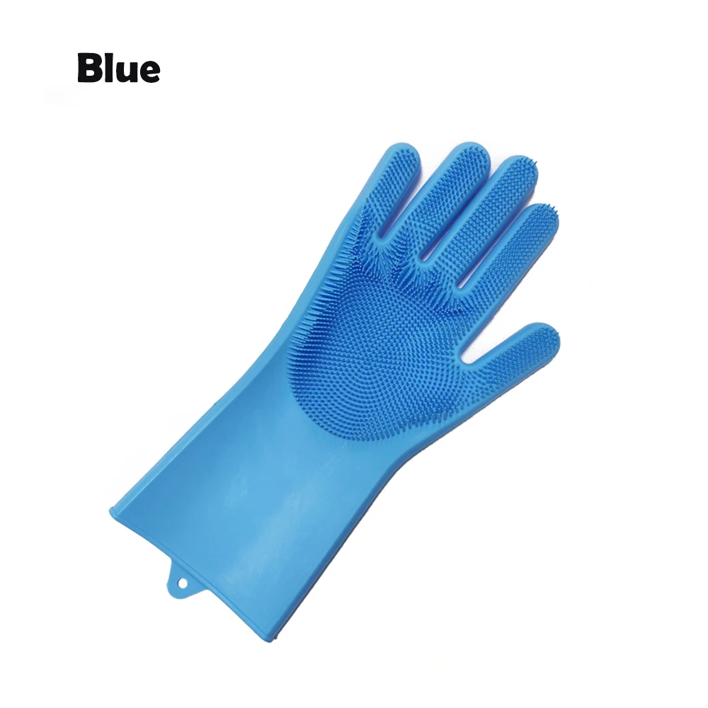 1Pc Silicone Dishes Washing Glove with Cleaning Brush Kitchen Washing Magic Glove Food Grade Dishwashing Gloves All-purpose - Color: Blue right