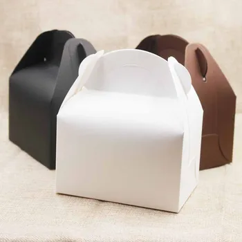 

10pc/lot Large Kraft Paper box gifts With Handle Wedding /candy White Cardboard Cake Box black Cupcake Box for Package gifts