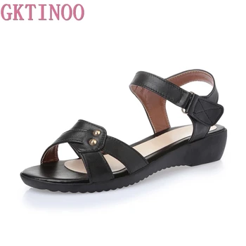 

GKTINOO Women Sandals Genuine Leather Casual Women Shoes Fashion Mother Shoes Wedges Sandals Ladies Shoes Summer Sandals