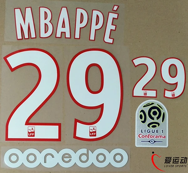 

2017 2018 PSG HOME MBAPPE 29 SET + Ligue 1 PATCH + OOREDOO MBAPPE #29 nameset