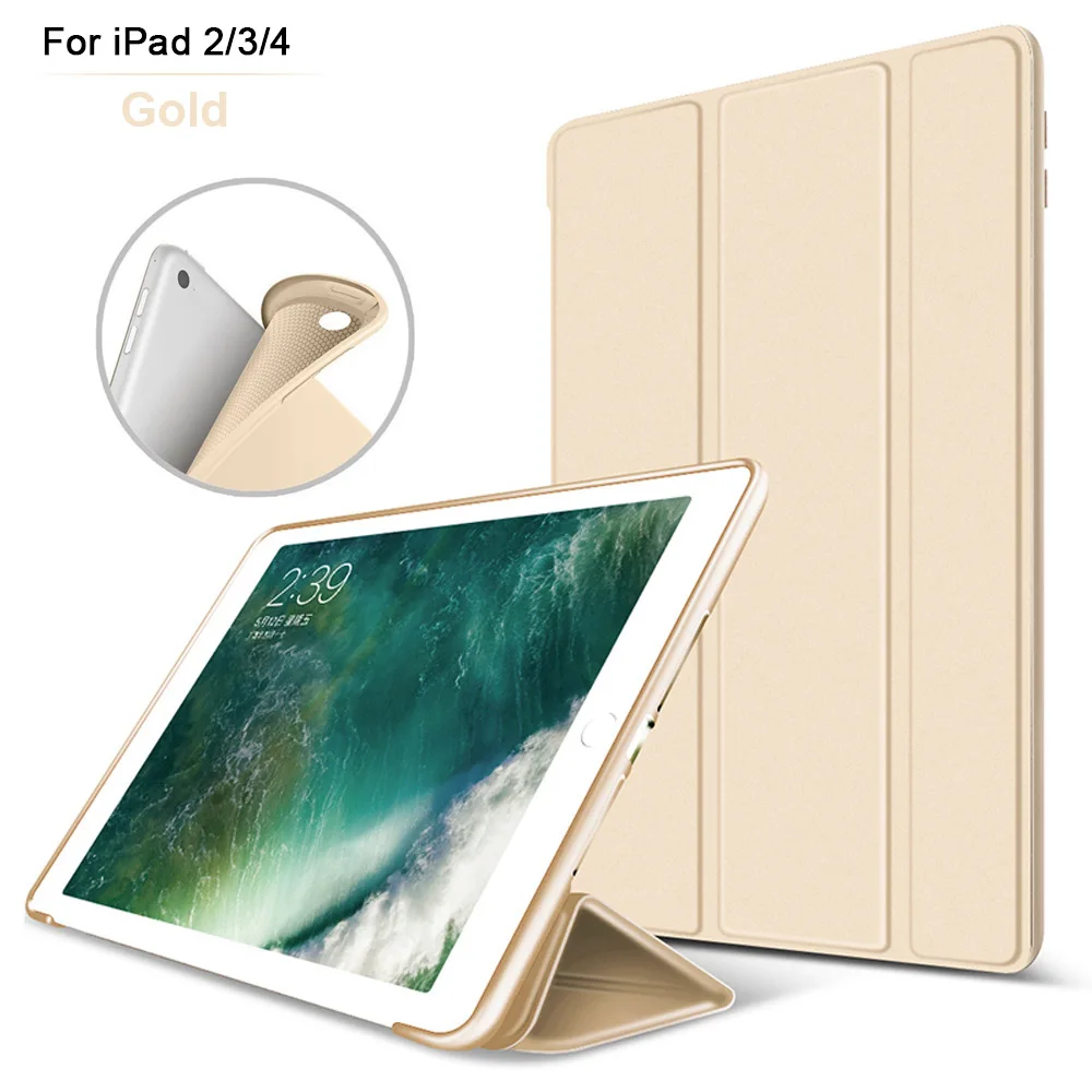 Золотой Batianda чехол для планшета для Ipad 2/3/4 умный чехол PU+ силиконовая задняя крышка Складная функция автоматического сна - Цвет: Золотой