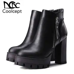 Coolcept/оптовая продажа; женские ботильоны; обувь на толстом каблуке; модные зимние ботинки на меху на платформе; ботинки на квадратном