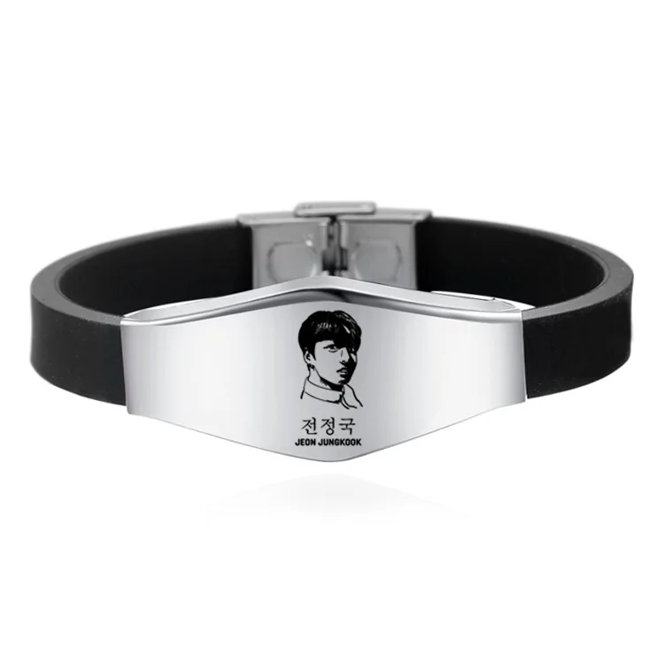 

kpop Bangtan Boys Korean Bracelet Silicone Titanium Steel Bangles Bracelet k-pop Adjustable bracelet charm bracelet