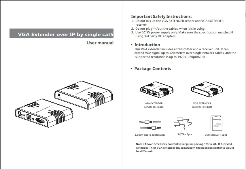 До 120 м, LKV373VGA HDbitT VGA по IP CAT6 Extender адаптер с аудио 1080 P