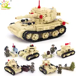 HUIQIBAO игрушечные лошадки 619 шт. 4in1 Военная Униформа войны танк тигр Building Конструкторы развивающие для детей Совместимые цифры оружие