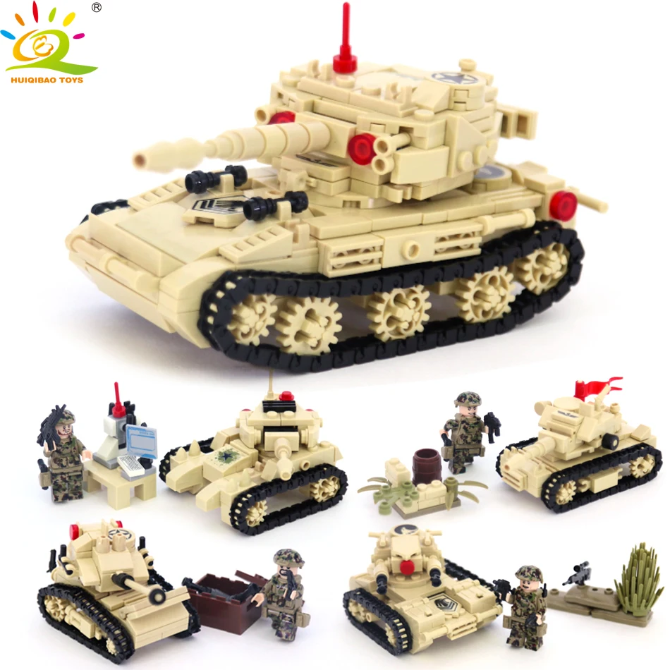 

HUIQIBAO TOYS 619pcs 4in1 Military War Tiger Tank Building Blocks Educational Toys For Children Compatible Legoed Figures Weapon