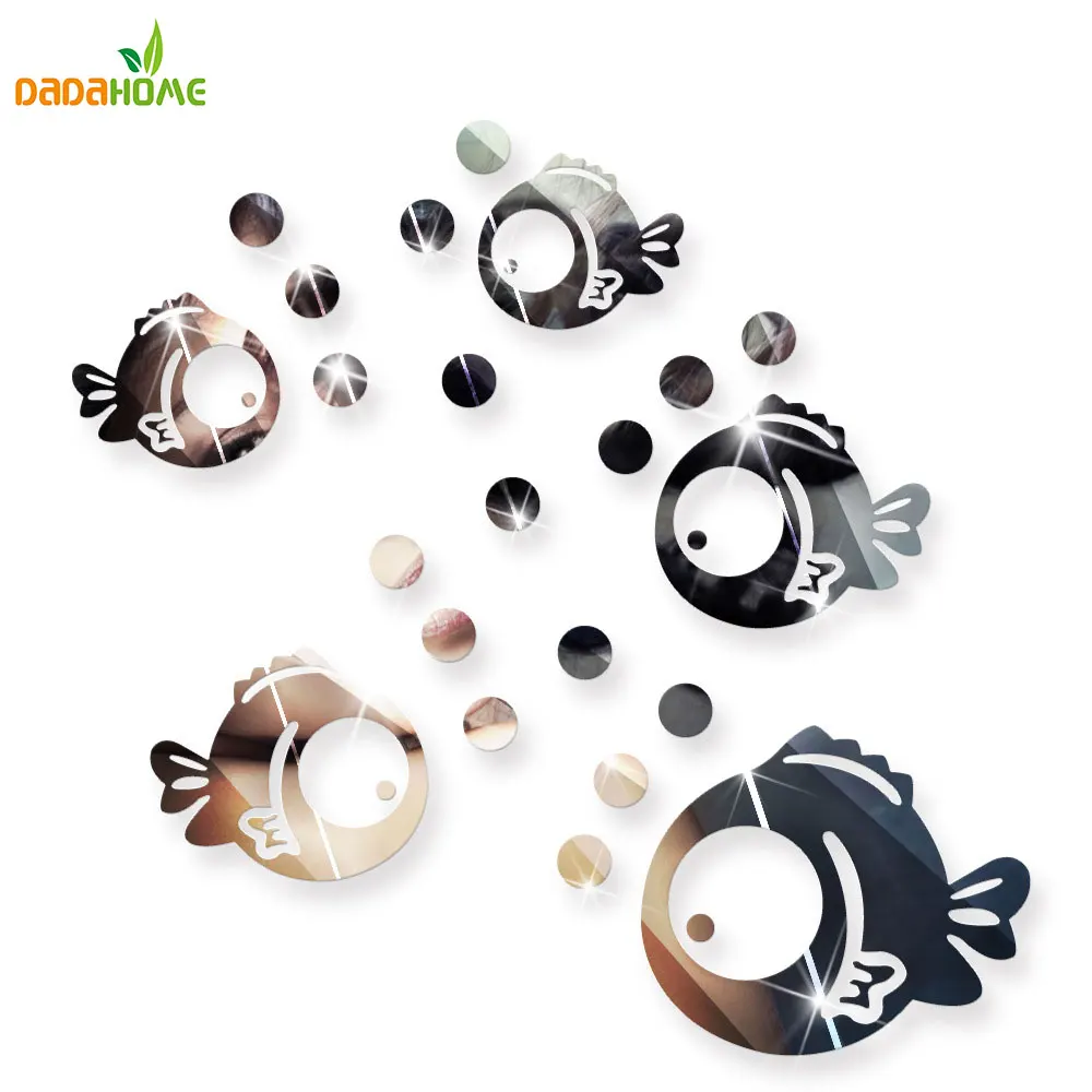 Акриловый зеркальный декоративный стикер для ванной комнаты с пузырчатой рыбкой