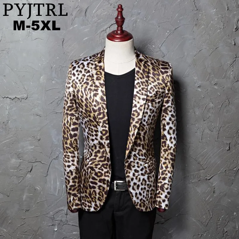 

PYJTRL Brand M-5XL Tide Men Leopard Print Fashion Leisure Blazer Masculino Slim Fit Suit Jackets For Men Singer Costume Homme